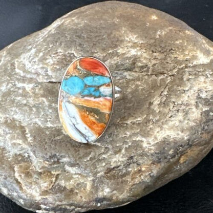 Navajo Turquoise Spiny Oyster Ring | Sterling Silver | Sz 8 | Authentic Native American Handmade | 16609 - Masha USA