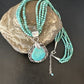 Blue Turquoise Pendant | Navajo Pearls | Sterling Silver Bead Necklace 17" | Multi-Strand | 15993