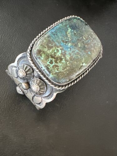 Navajo Sterling Silver Blue Turquoise Cuff Bracelet | Authentic Native American Handmade | 15987 - Masha USA