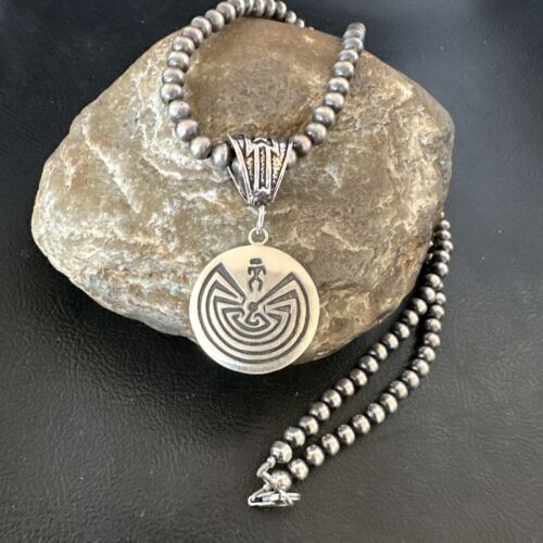 Hopi Man in the Maze Pendant | Sterling Silver Necklace | Authentic Native American Handmade | 16906