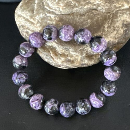 Navajo Purple Sugilite Stretch Bead Bracelet | 12mm | Sterling Silver | Authentic Native American Handmade | 15238