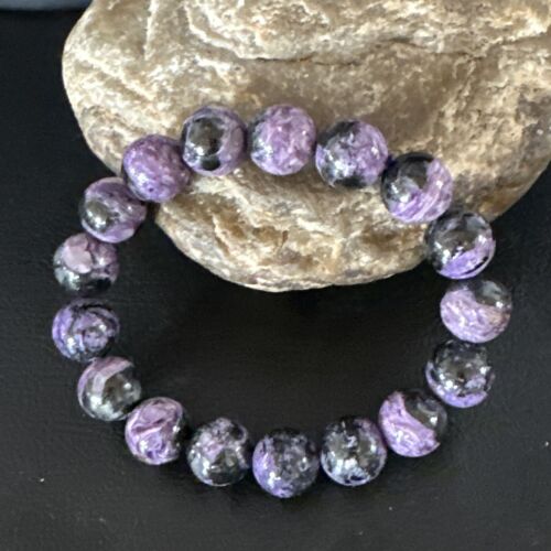 Navajo Purple Sugilite Stretch Bead Bracelet | 12mm | Sterling Silver | Authentic Native American Handmade | 15238