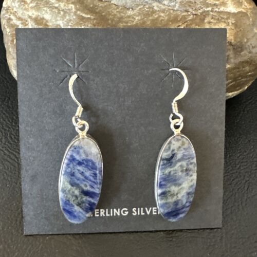 Blue Denim Lapis Dangle Earrings | Sterling Silver | 1" | 15808