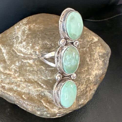 Navajo Blue Dry Creek Turquoise Multi-Stone Ring | Authentic Native American Sterling Silver | Sz 10.5 | 16729