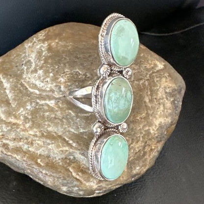 Navajo Blue Dry Creek Turquoise Multi-Stone Ring | Authentic Native American Sterling Silver | Sz 10.5 | 16729