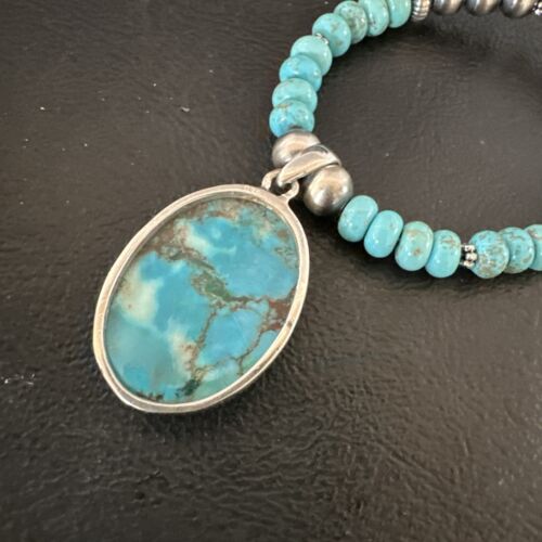 Navajo Blue Spiderweb Turquoise Pendant Necklace | Sterling Silver | Authentic Native American Handmade | 17080