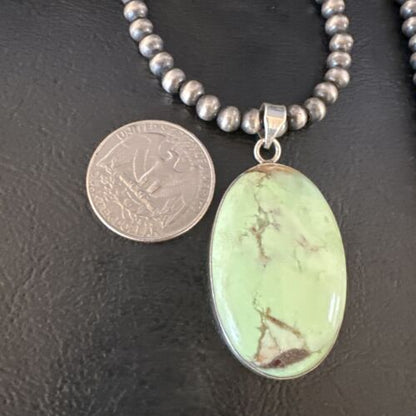 Navajo Green Gaspeite Pendant Necklace | Sterling Silver | Authentic Native American Handmade | 15487