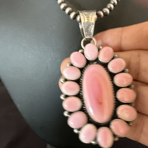 Navajo Pearls Pink Conch Necklace with Multi-Stone Cluster Pendant | Authentic Native American Handmade | 16063