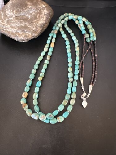 Royston Green Turquoise | Navajo Sterling Silver | Shell Heishi Necklace 32" | 16071