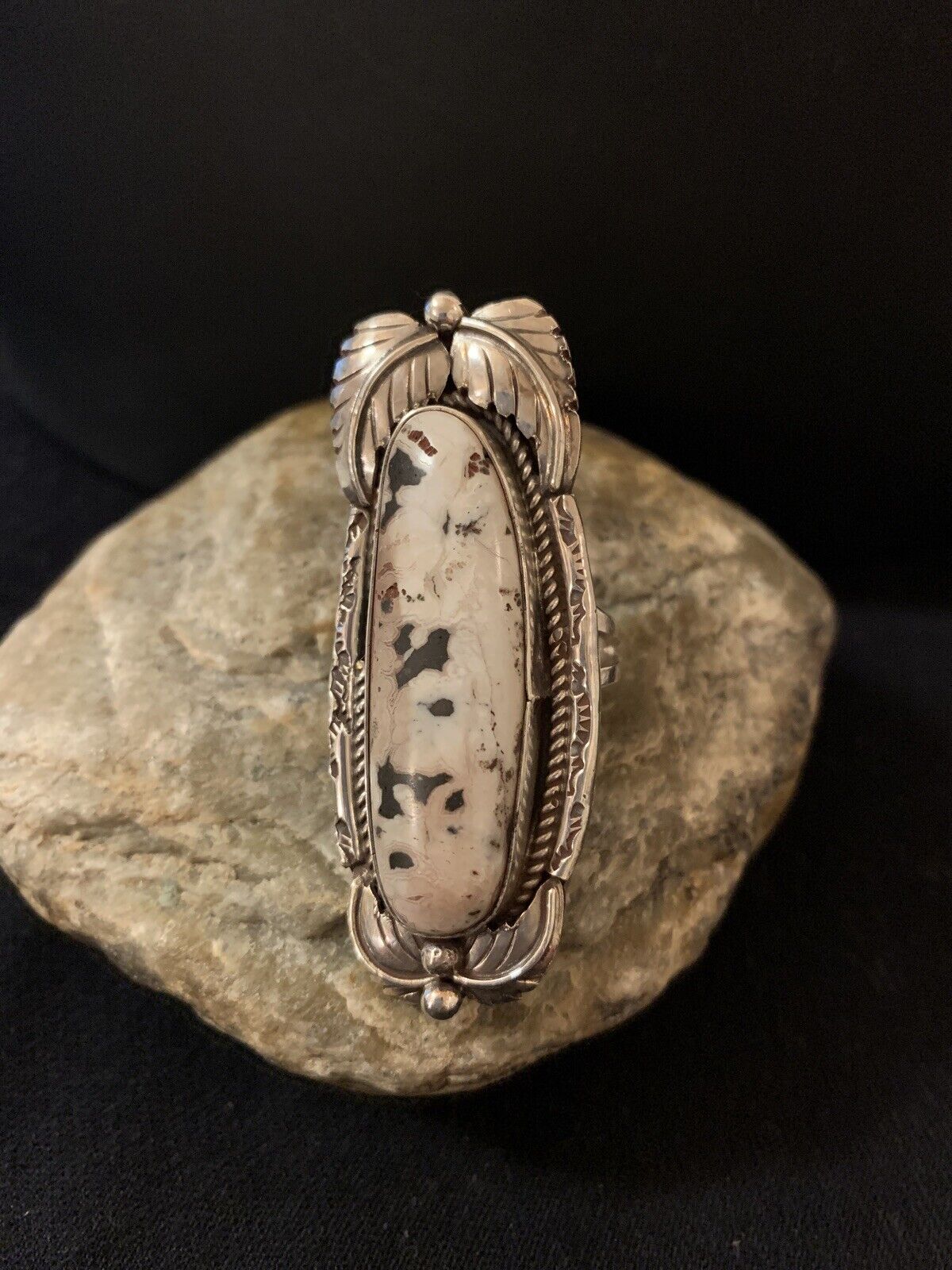 Navajo White Buffalo Turquoise Ring | Sterling Silver | Sz 10.5 | Authentic Native American Handmade | 314