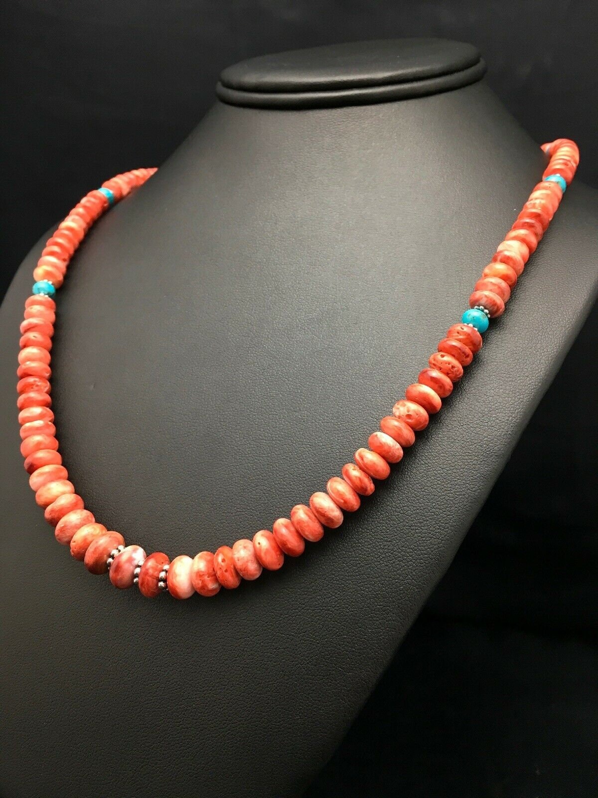 Authentic Native American Navajo Graduated Red Spiny Oyster Necklace | Sterling Silver | 22" | 4096