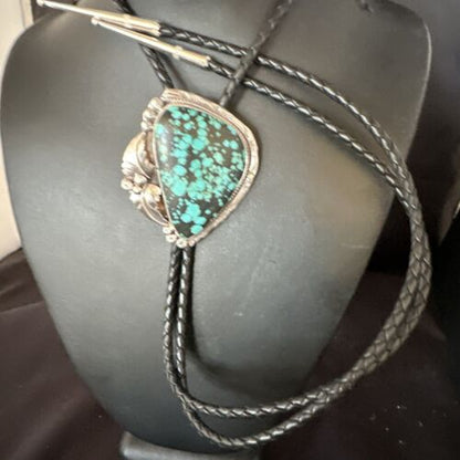 Men's Blue Spiderweb Turquoise Bolo Tie | Navajo Sterling Silver | Authentic Native American Handmade | 15011