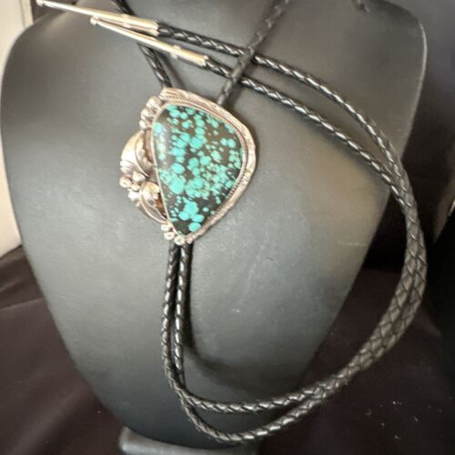 Men's Blue Spiderweb Turquoise Bolo Tie | Navajo Sterling Silver | Authentic Native American Handmade | 15011
