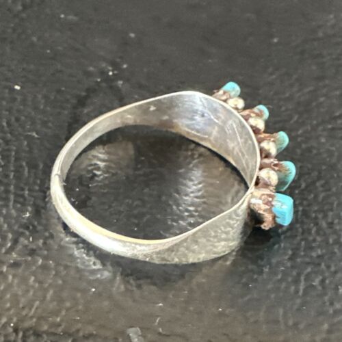 Zuni Blue Turquoise Needle Point Ring | Authentic Native American Sterling Silver | Multi-Stone | Sz 5.5 | 15401