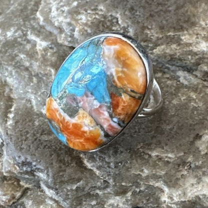 Navajo Turquoise Spiny Oyster Ring | Sterling Silver | Sz 8 | Authentic Native American Handmade | 16620