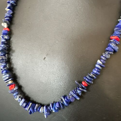 Navajo Lapis Lazuli Coral Necklace | Sterling Silver | 19" | Authentic Native American Handmade | 17606