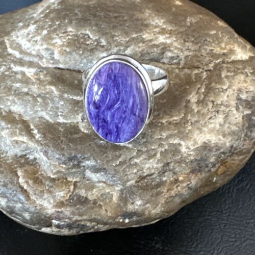 Women's Purple Charoite Navajo Oval Ring | Sterling Silver | Sz 9 | Authentic Native American Handmade | 16050