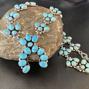 Rare Sleeping Beauty Kingman Turquoise Squash Blossom Necklace | Sterling Silver | 16269