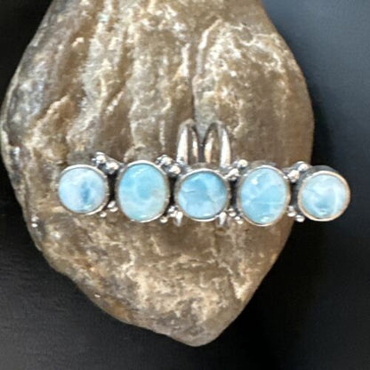 Navajo Blue Larimar Multi-Stone Ring | Authentic Native American Sterling Silver | Multi-Stone | Sz 8 | 15931