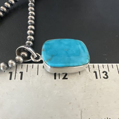 Blue Kingman Turquoise Pendant | Navajo Pearls | Sterling Silver Necklace 20" | 16697