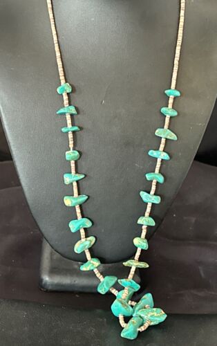 Navajo Royston Turquoise Shell Heishi Bead Necklace | Sterling Silver | 28" | Authentic Native American Handmade | 17449