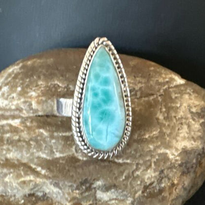 Navajo Blue Larimar Ring | Sterling Silver | Sz 8 | Authentic Native American Handmade | 17650