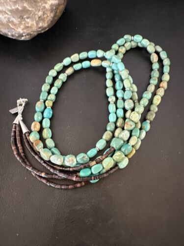 Royston Green Turquoise | Navajo Sterling Silver | Shell Heishi Necklace 32" | 16071