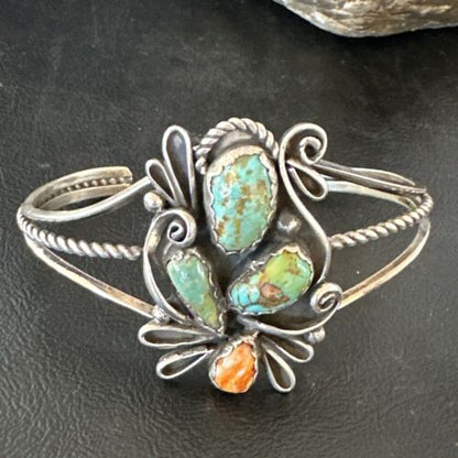 Navajo Royston Turquoise Spiny Cuff Bracelet | Sterling Silver Tufa Cast | Authentic Native American Handmade | 16776