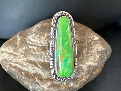 Women's Green Sonoran Turquoise Ring | Navajo Sterling Silver | Sz 9.5 | 16396
