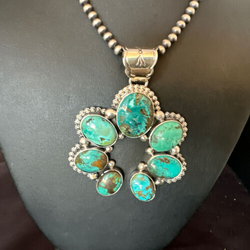 Men's Blue Turquoise Naja Pendant Necklace | Navajo Pearls | Sterling Silver | Native American Handmade | 16108