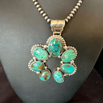 Men's Blue Turquoise Naja Pendant Necklace | Navajo Pearls | Sterling Silver | Native American Handmade | 16108