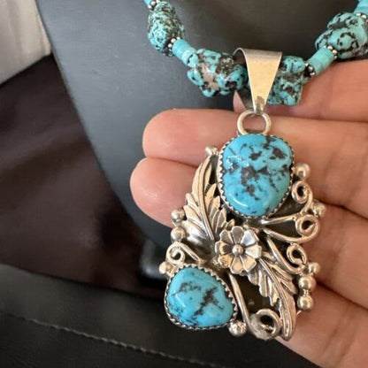 Navajo Kingman Turquoise Nugget Pendant | Sterling Silver Necklace | Multi-Stone | 21" | 17507