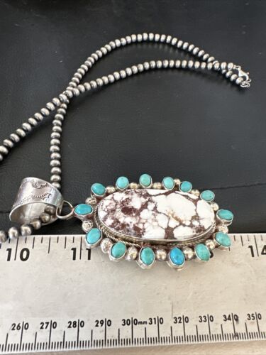 Navajo Wild Horse Turquoise Pendant | Sterling Silver | Native American Handmade | 17147
