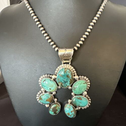 Men's Blue Turquoise Naja Pendant Necklace | Navajo Pearls | Sterling Silver | Native American Handmade | 16108
