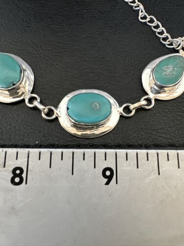 Navajo Blue Turquoise Link Bracelet | Sterling Silver | 9" | Authentic Native American Handmade | 17638