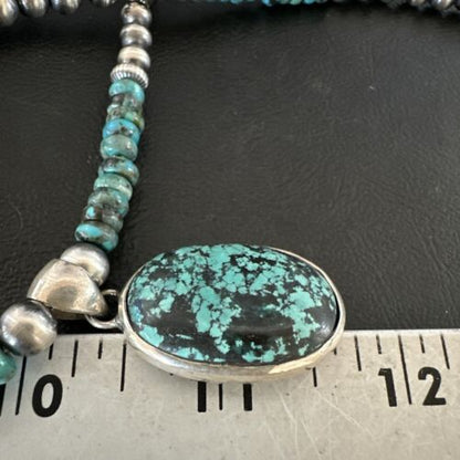 Men's Blue Spiderweb Turquoise Pendant Necklace | Navajo Sterling Silver | Authentic Native American Handmade | 17083
