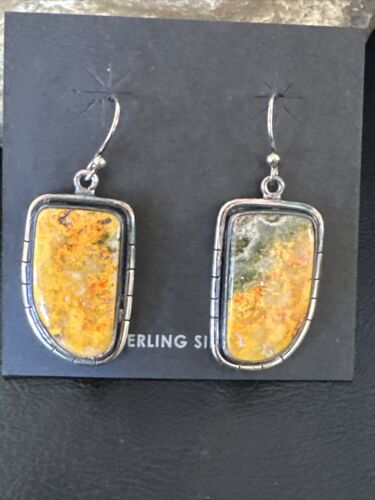 Navajo Bumblebee Jasper Earrings | Sterling Silver | Authentic Native American Handmade | 15828