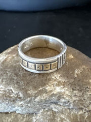 Men's Wedding Band | Navajo Stamped 14K Gold Sterling Silver Ring | Sz 10 | 15463