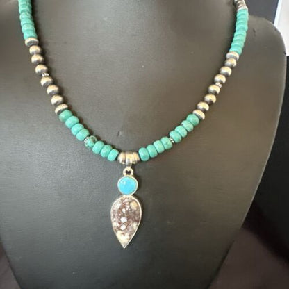 Navajo Wild Horse | Blue Kingman Turquoise Pendant Necklace | Sterling Silver | Native American Handmade | 17573