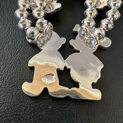 Disney Mickey Minnie Zuni Necklace Pendant | Sterling Silver Inlay | Authentic Native American Handmade | 16073