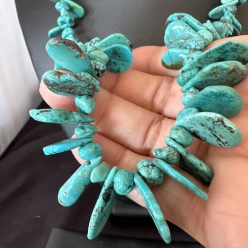 Navajo Blue Nugget Turquoise Bead Necklace | Sterling Silver Pearls | 20" | Authentic Native American Handmade | 16519