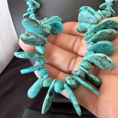 Navajo Blue Nugget Turquoise Bead Necklace | Sterling Silver Pearls | 20" | Authentic Native American Handmade | 16519