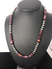 Navajo Pearls Necklace | Sterling Silver Purple Spiny Oyster Beads 8mm | Authentic Native American Handmade | 15956