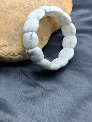 White Howlite Stone Stretch Bracelet | 7.25" Stretchable | Authentic Native American Handmade | 4602 Sale