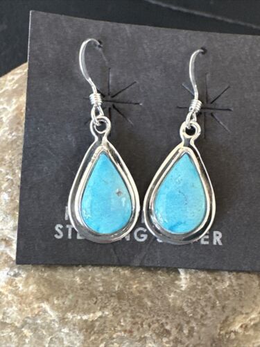 Navajo Blue Ridge Turquoise Dangle Earrings | Sterling Silver | Authentic Native American Handmade | 16513