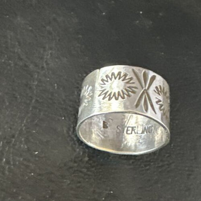 Navajo Stamped Wide Band Ring | Sterling Silver | Sz 5 | Authentic Native American Handmade | 15295