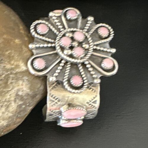 Navajo Pink Conch Cuff Bracelet | Sterling Silver | Authentic Native American Handmade | 16119
