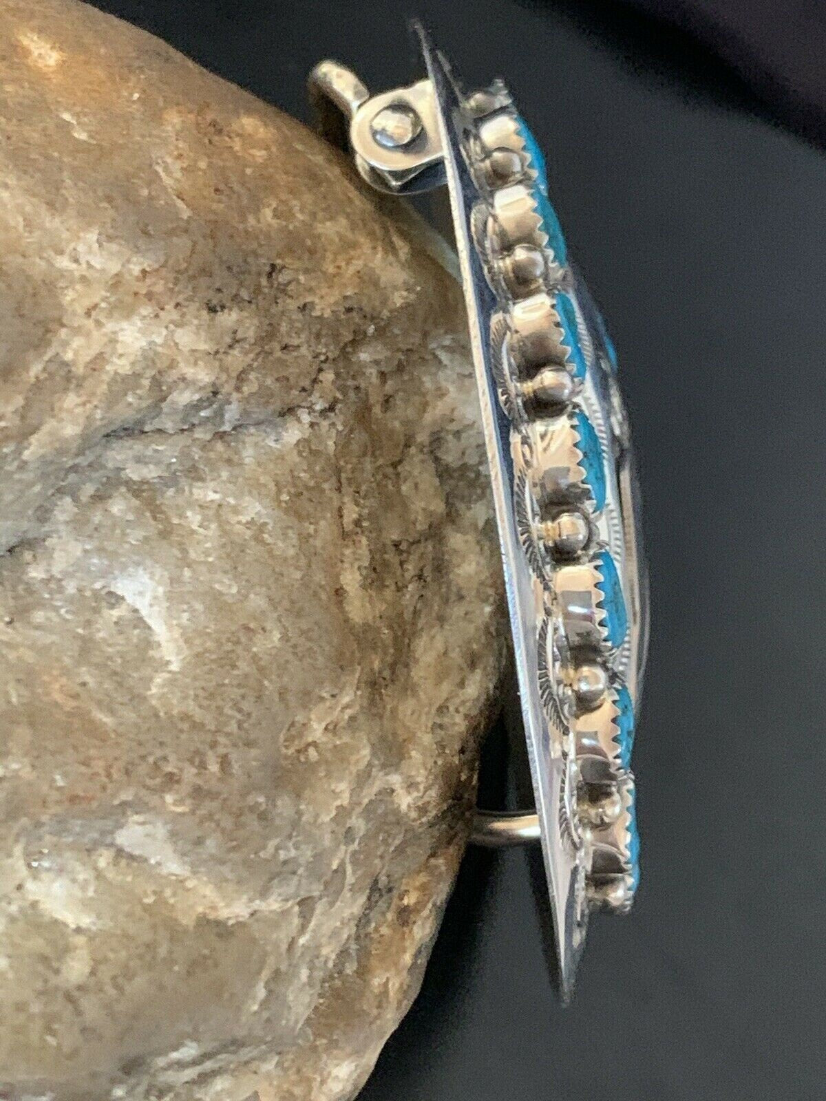 Bearpaw Navajo Blue Kingman Turquoise Concho Belt Buckle | Sterling Silver | Authentic Native American Handmade | 2082