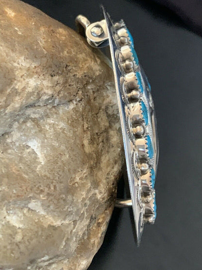 Bearpaw Navajo Blue Kingman Turquoise Concho Belt Buckle | Sterling Silver | Authentic Native American Handmade | 2082