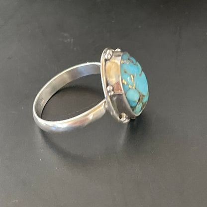 Navajo Blue Turquoise Ring | Sterling Silver | Sz 7 | Authentic Native American Handmade | 11417